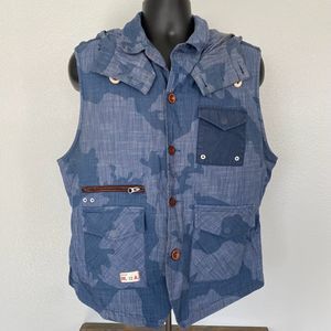 Marshall Artist M.A. 12 Tailored Hiking Waistcoat Vest Blue Camo Vntg Size XXL